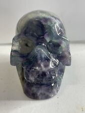3.5 Lb Polished Rainbow Fluorite Skull Hand Carved Crystal Skull Fluorescent UV picture