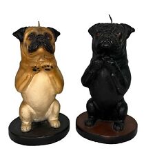 Vintage Hand Painted Pug Candles Set of 2 Dogs Fawn and Black 7.5 Inch picture