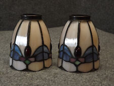 Pair of Tiffany Style Stained Glass Light Lamp Pendant Shades Glass 2-1/4 Fitter picture