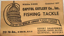 VTG NYC CHELSEA Business Card New York CAPITOL CUTLERY Co.FISHING TACKLE KNIVES picture