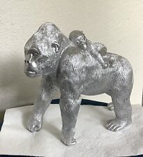 Kingston Living Silver Gorilla and Baby Figurine Statue Sculpture Figure picture