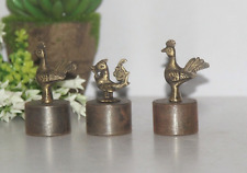 1930's Old Iron & Brass Round bird Design Handcrafted Paper Weight, 3 Pcs 7445 picture