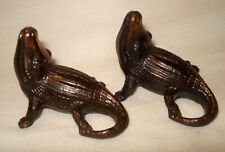 Vntg Bronze Metal Florida Alligator Crocodile Figural Salt & Pepper Shakers Set picture