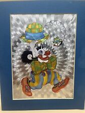 Vintage Dufex Foil Circus Clown Print Matted In Blue picture