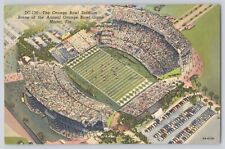 Postcard Florida Miami Orange Bowl Stadium Annual Game Vintage Linen Era Aerial picture
