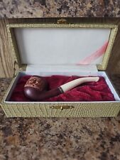 Vintage Imported Briar Carved Wood Pipe Smoking Tobacco In Aligator Case picture