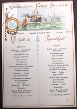VTG. 1897 SS KAISER WILHELM II BREAKFAST MENU NORDDEUTSCHER LLOYD BREMEN LINES picture