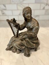 Vintage Metal Spelter Ansonia Mantle Clock Topper Statue Lady w/ Harp Lyre picture