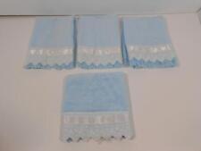 VTG 1978 Set  4 THE AVANTI LOOK 100% Cotton Blue Satin Trimming Hand Towels USA picture