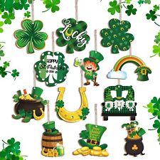 St. Patricks Day Decorations Wooden Shamrock Ornaments Good Luck Clover Hangi... picture