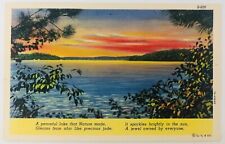 Vintage Lake Scene Linen Postcard with Poem A Peaceful Lake that Nature Made picture