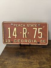 VTG 1966 Georgia Peach State License Plate RED Clarke County 14•R•75 picture