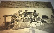 Rare Antique American Men Military? Peeling Maine Potatoes Outdoor Photo C1930's picture
