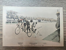 CYCLING hand coloured POSTCARD vintage unused france ft MAJOR TAYLOR & JACQUELIN picture