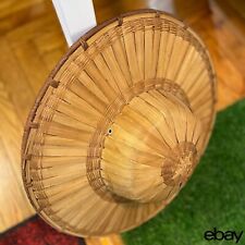 Vintage Hand Woven Asian Sun Hat - 15” Rattan Bamboo Cane Summer Gardening Hat picture