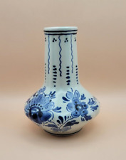 Vintage Delft Blue Small Vase Flower Holder Décor Hand Painted Round 4.25