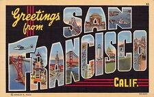 San Francisco California CA Greetings From Large Letter Linen 8A-H450 Postcard picture