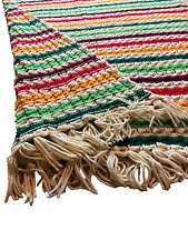Granny Knit Handmade Crochet Afghan Blanket Throw Vintage Rainbow Stripe 48x40 picture