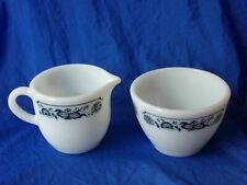 Corning PYREX Old Town Blue Pattern Sugar Bowl & Creamer Milkglass Vintage picture