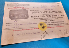 Antique Vintage  Letterhead Billhead JAMES CLARK LEATHER CO. HARNESS  3/3 1910 picture