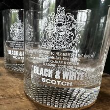 Set of 4  Black & White Scotch Highball Cocktail Dimpled Bottom Whiskey Glasses picture