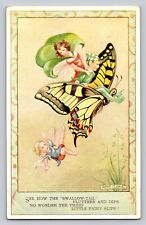 c1910 Fantasy Signed Rene Cloke Fairies Fly On Butterfly P591 picture