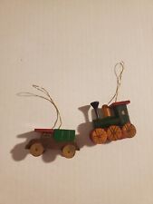 Vintage Mini Wooden Christmas Train Engine Ornaments - Set of 2 picture