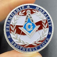 Masonic Silver Coin Friendship Morality Brotherly Love US Freemason Military picture