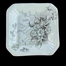 Antique English Green F.loral Transferware Square Butter Pat picture