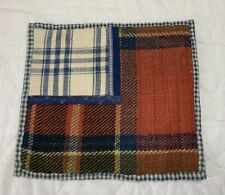 Antique Vintage Table Topper, Wool Woven Homespun, Navy, Off White, Salmon picture