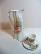 Vtg Hand Painted Set Porcelain Demitasse Cup, Saucer & Pitcher, Spring Bouquet picture