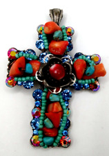  Cross Pendent Turquois Carnelian  Silver Tone picture