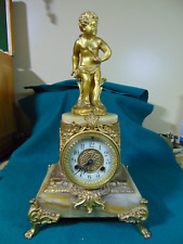 Waterbury Cupid Onyx Figural 8 Day Mantel Clock- Runs/Strikes Fine picture