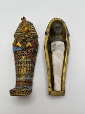 Ancient Egyptian King Tut Sarcophagus Coffin With Mummy Figurine 4.25”Inch picture