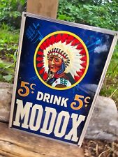 VINTAGE MODOX SODA 5 CENTS PORCELAIN HEAVY METAL INDIAN COLA SIGN 24