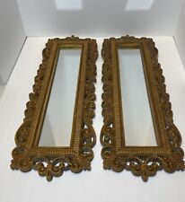 Vintage Homco Faux Wicker Rattan Mirror Pair 21” x 7” #2374 Floral  1970’s picture