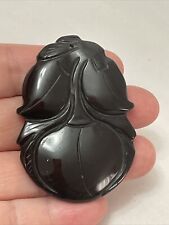 Old Chinese Carved Black Onyx Stone Pendant - Peach Motif Symbol of Longevity picture