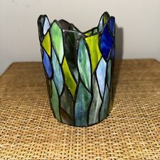 Vintage Tiffany Style Stained Glass Floral Votive Candle Holder Tulips 6x4 Boho picture