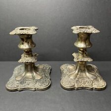 2 Vintage 1950s Viking Silver Plated Candle Sticks Candlesticks Candle Holders picture