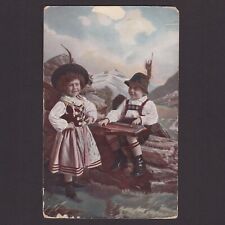 Vintage color postcard, Children in Tyrolean costumes Posted in 1910 Netherlands picture