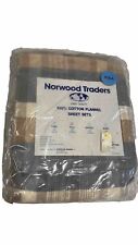 Vintage Norwood Traders Plaid Cotton Flannel Sheet Set~Made In Belgium~NIP picture