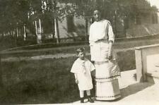 B918-6 UNIQUE VICTORIAN FASHION tiered white dress Mother & Son Early 1900's picture