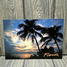 Vintage Florida Sunrise Sunset Palm Tree Ocean Post Card picture
