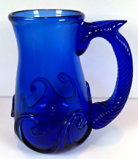 Signed JOE DEANDA Cobalt Blue Glass Mug Swirl Wave Design ~ Original Handblown picture