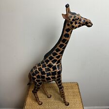Vintage 1970s 26” Large Tooled Leather Giraffe Figure Animal Safari Africa Brown picture