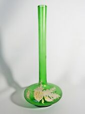 Antique Art Nouveau Emile Galle Style Satin Green White Overlay Glass Bud Vase picture