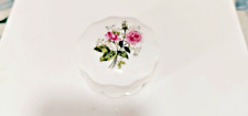 Vntage White Porcelain Trinket Box with Pink and Green Floral Overlay picture