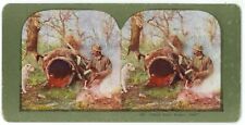 c1900's Colorized Stereoview 489 Want Some Dinner Bob? Hunter & His Dog Campfire picture