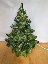 VTG 60/70s 13” Ceramic Green Lighted  Christmas Tree With Base & Cord - Nice picture