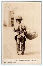 c1910's Little Boy Tropical Pants With Basket Antique RPPC Photo Postcard picture